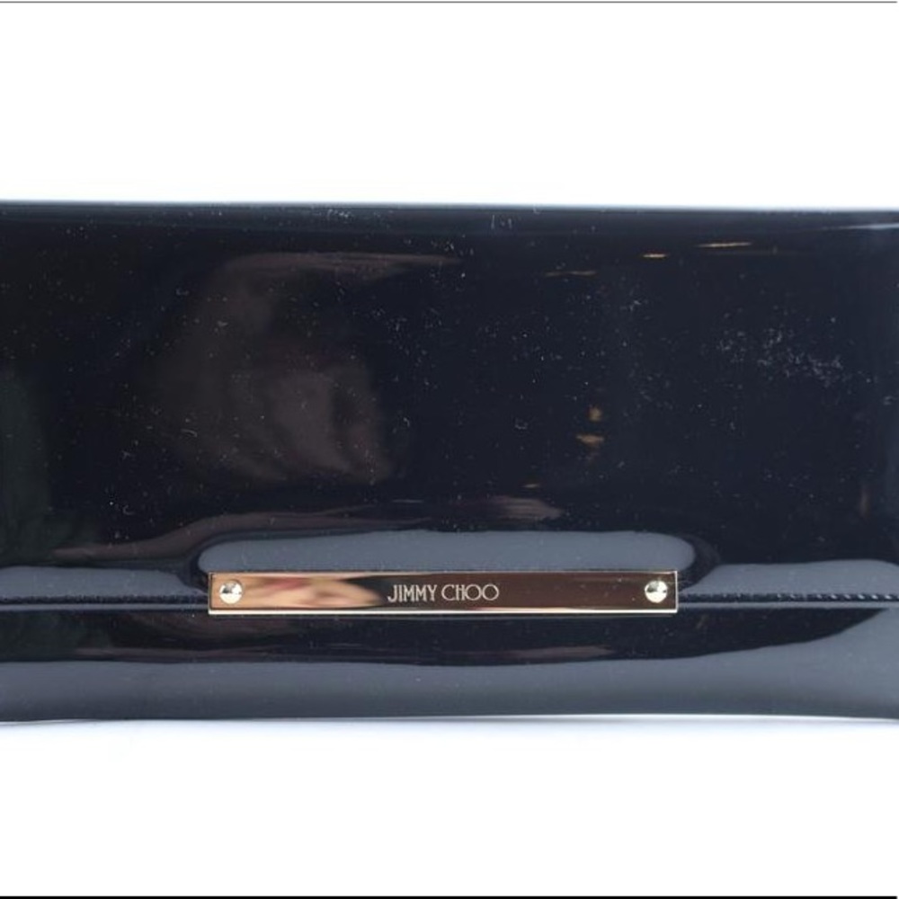 JIMMY CHOO Black & Gold Patent Leather Clutch Bag